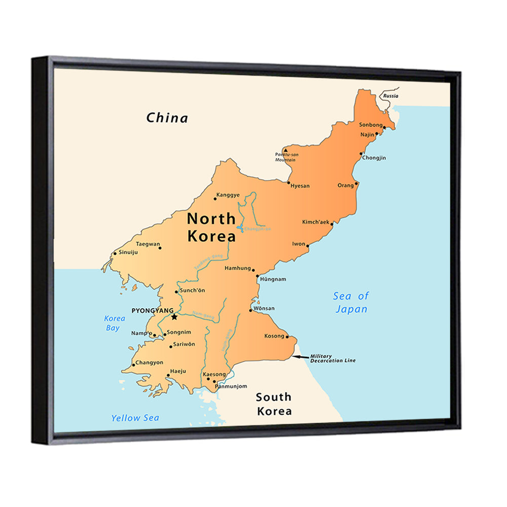 North Korea Political Map Wall Art