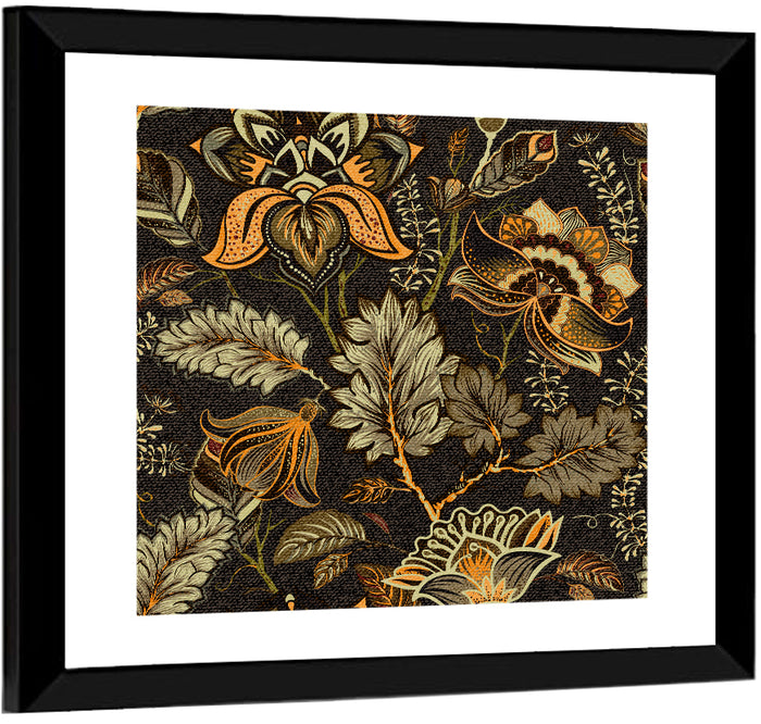 Vintage Ornamental Floral Pattern Wall Art as a framed print