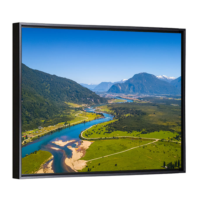 Puerto Aysen River Valley Wall Art as a framed canvas