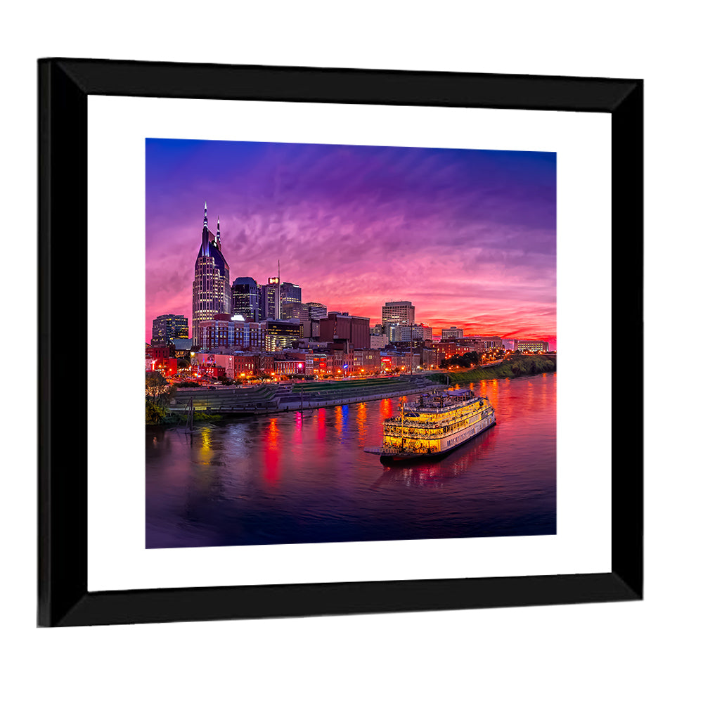 Nashville Riverfront Skyline at Dusk Wall Art