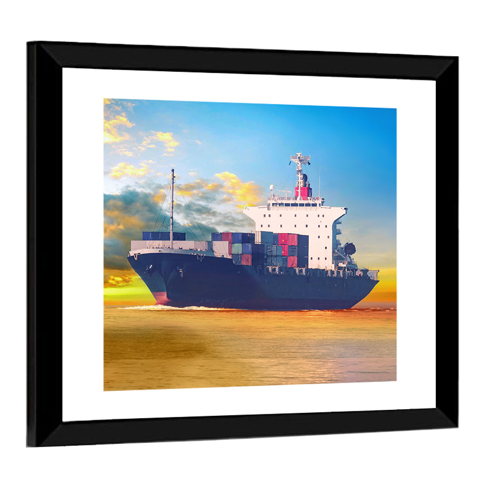Container Ship at Golden Sunset Wall Art