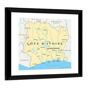 Ivory Coast Political Map Wall Art