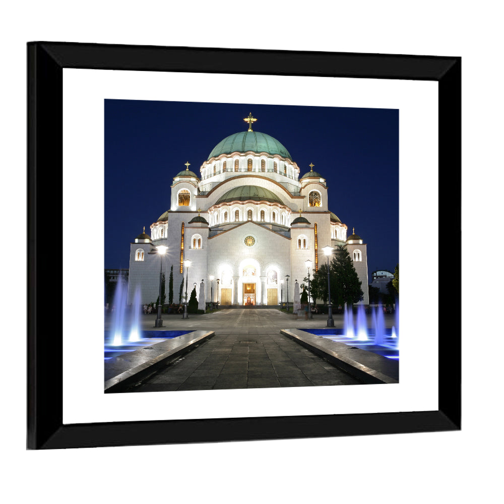 Saint Sava Cathedral at Night Wall Art