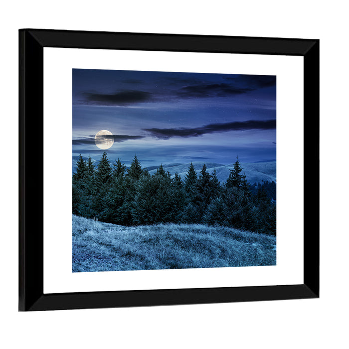 Moonlit Svydovets Ridge Wall Art as a framed print