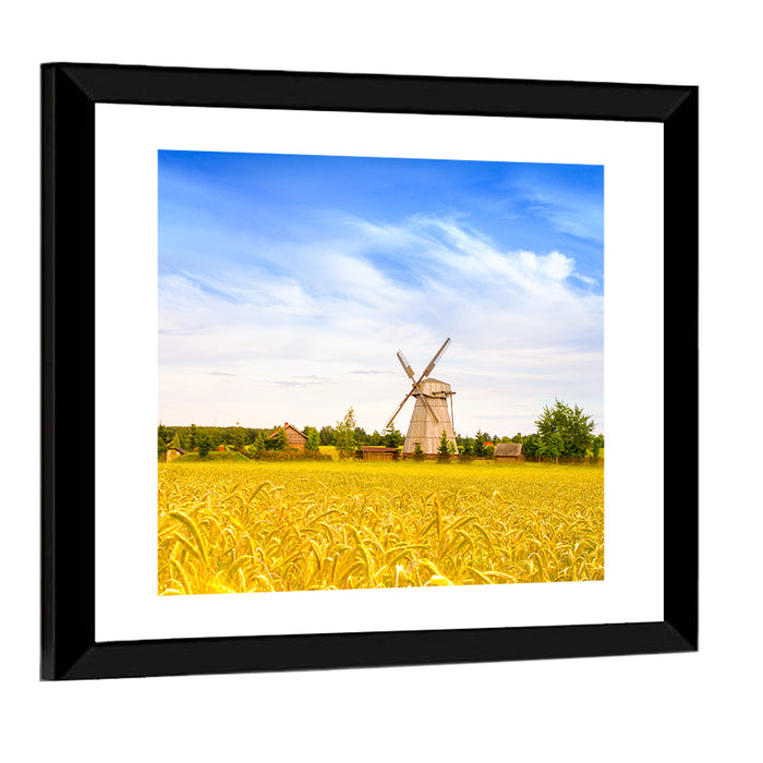 Dudutki Windmill in Golden Fields Wall Art as a framed print