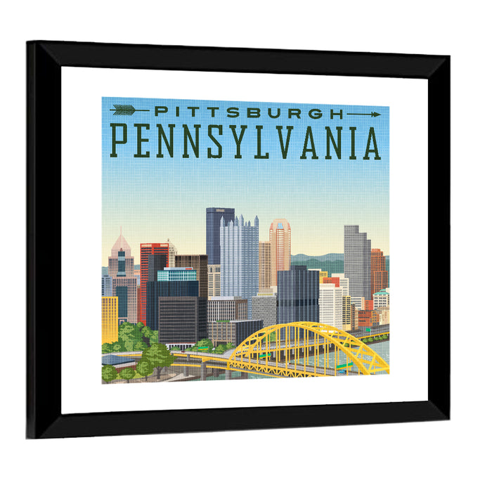 Pittsburgh Fort Pitt Bridge Skyline Wall Art as a framed print