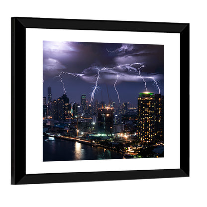 Lightning Storm Over City Wall Art