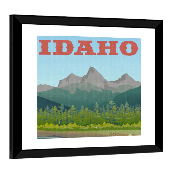 Vintage Idaho Travel Design Wall Art as a framed print