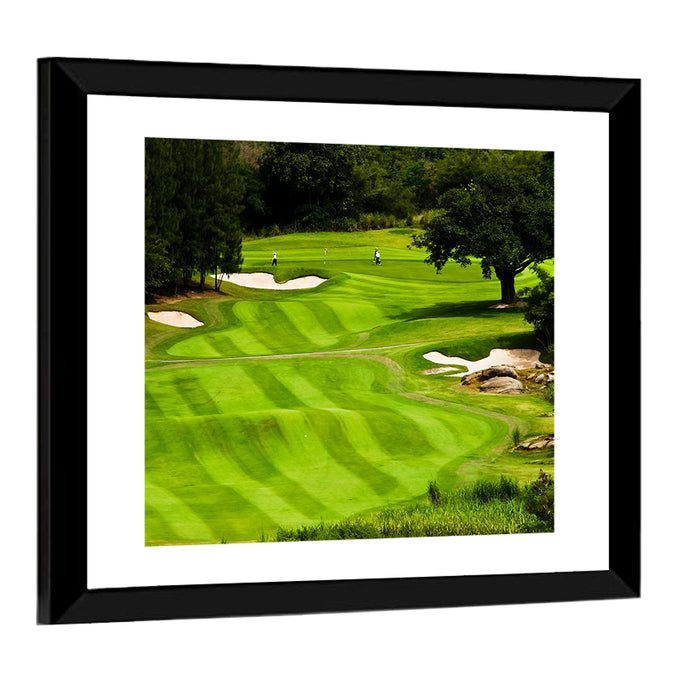 Sloping Golf Fairway with Bunkers Wall Art as a framed print