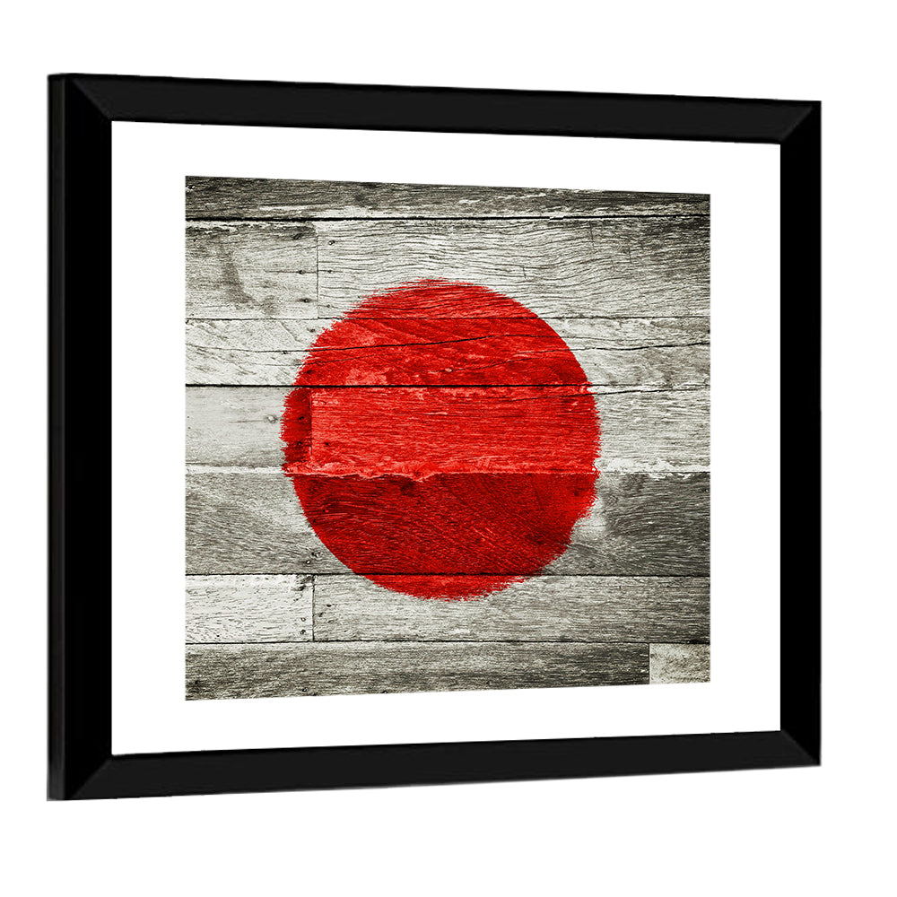 Japanese Flag on Distressed Wood Wall Art