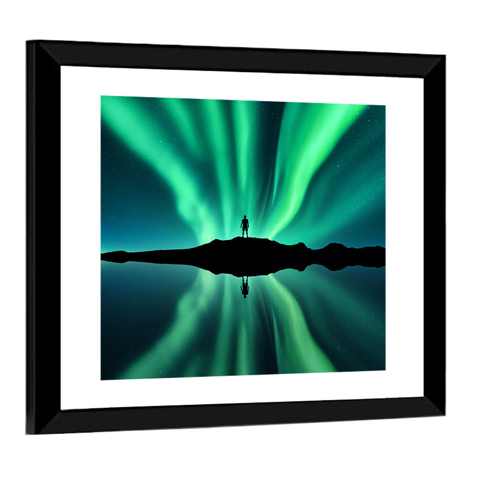 Northern Lights Over Mountain Lake, Norway Wall Art