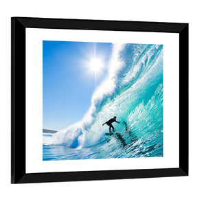 Surfing On Blue Ocean Wave Wall Art