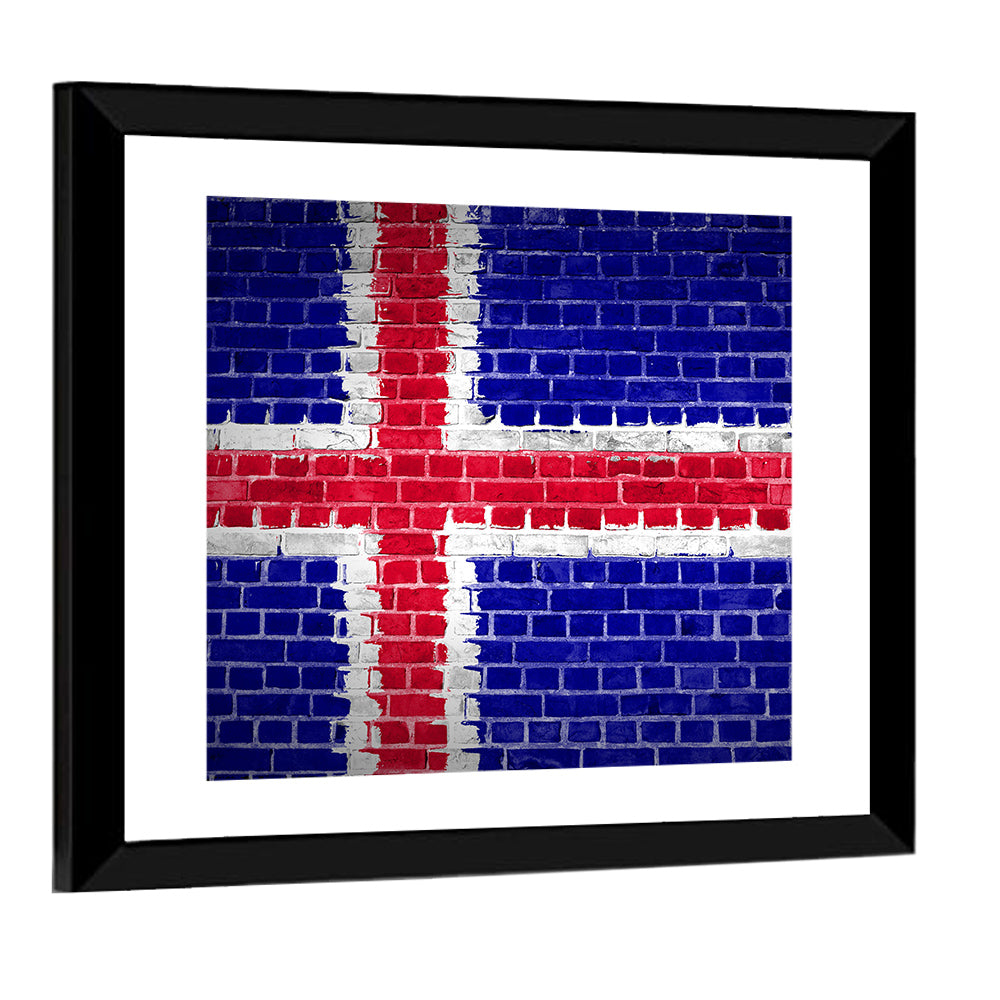 Iceland Flag on Brick Wall Art