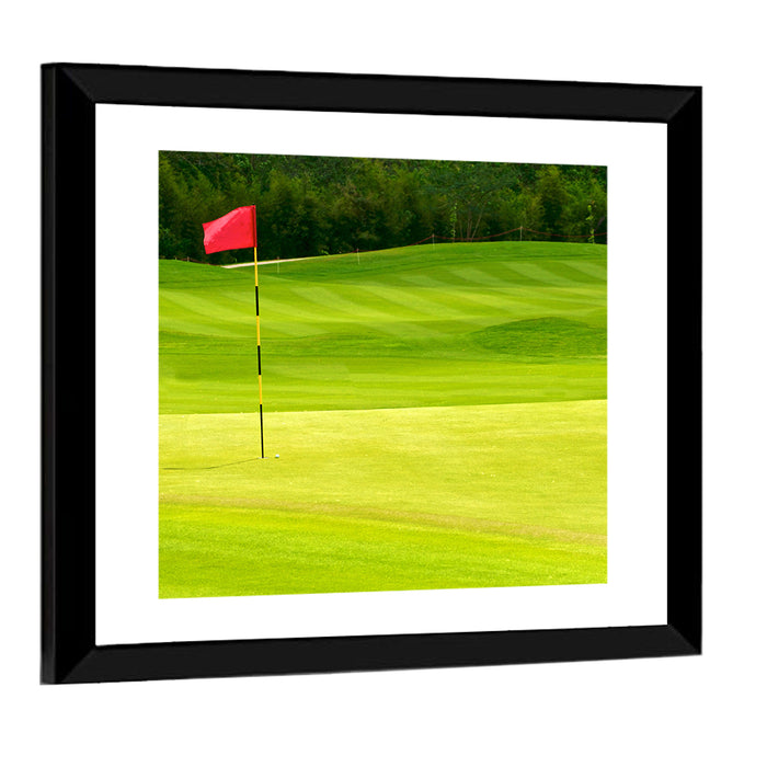 Red Golf Flag on the Green Wall Art as a framed print
