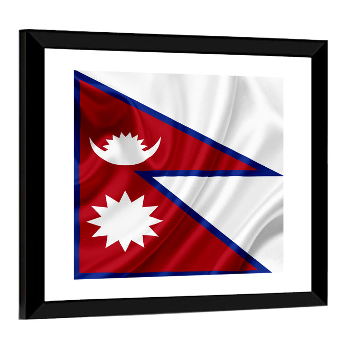 Nepal Flag with Moon and Sun Wall Art as a framed print