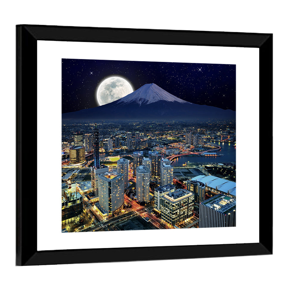Yokohama Night Skyline with Mount Fuji Wall Art