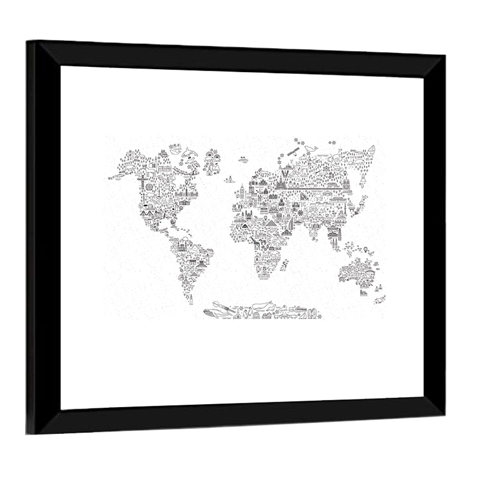 World Map of Travel Icons Wall Art