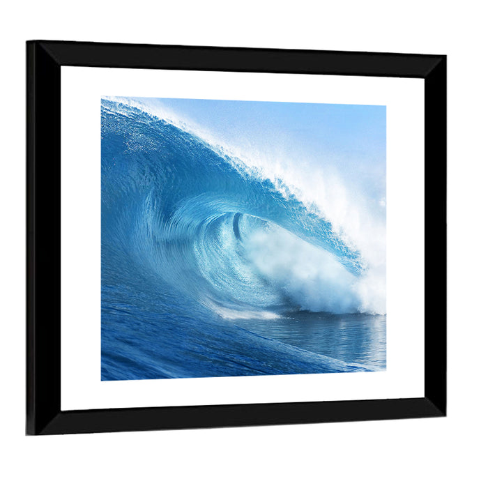 Blue Surf Barrel Wall Art as a framed print