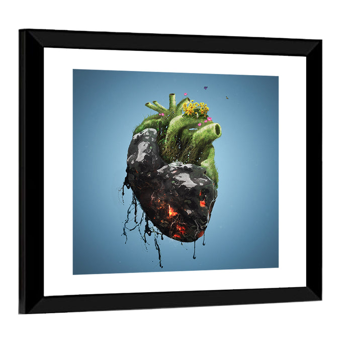 Anatomical Heart with Moss and Lava Wall Art as a framed print