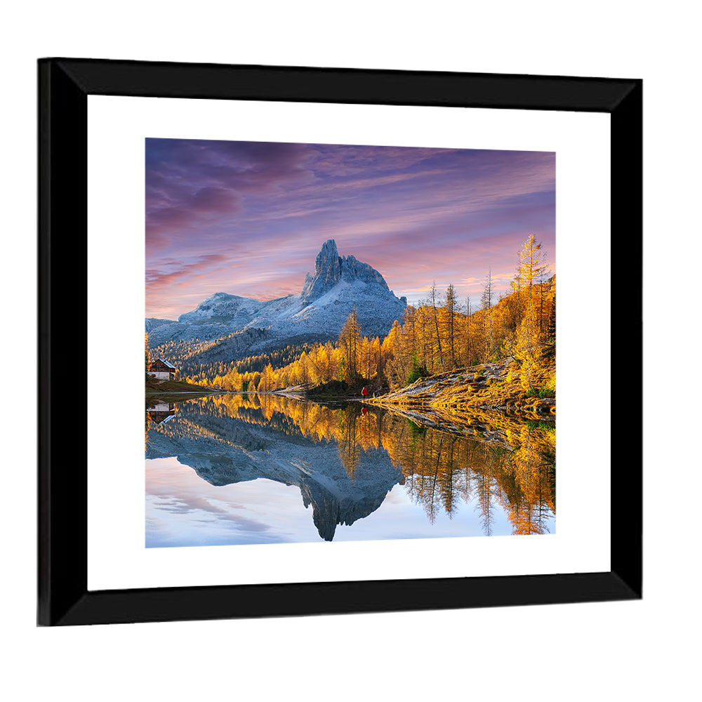 Lake Federa In Dolomites At Sunset Wall Art