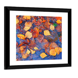 Fall Season Leaves In Rain Puddle Wall Art