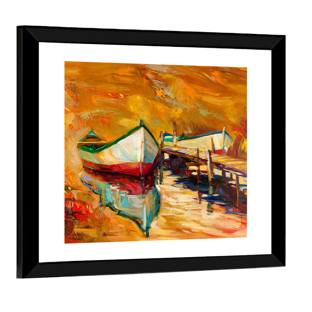 Boat at Jetty with Reflection Wall Art