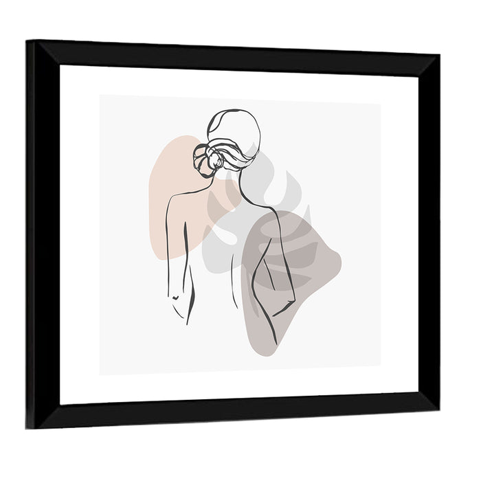Continuous Line Woman with Monstera Leaf Wall Art as a framed print