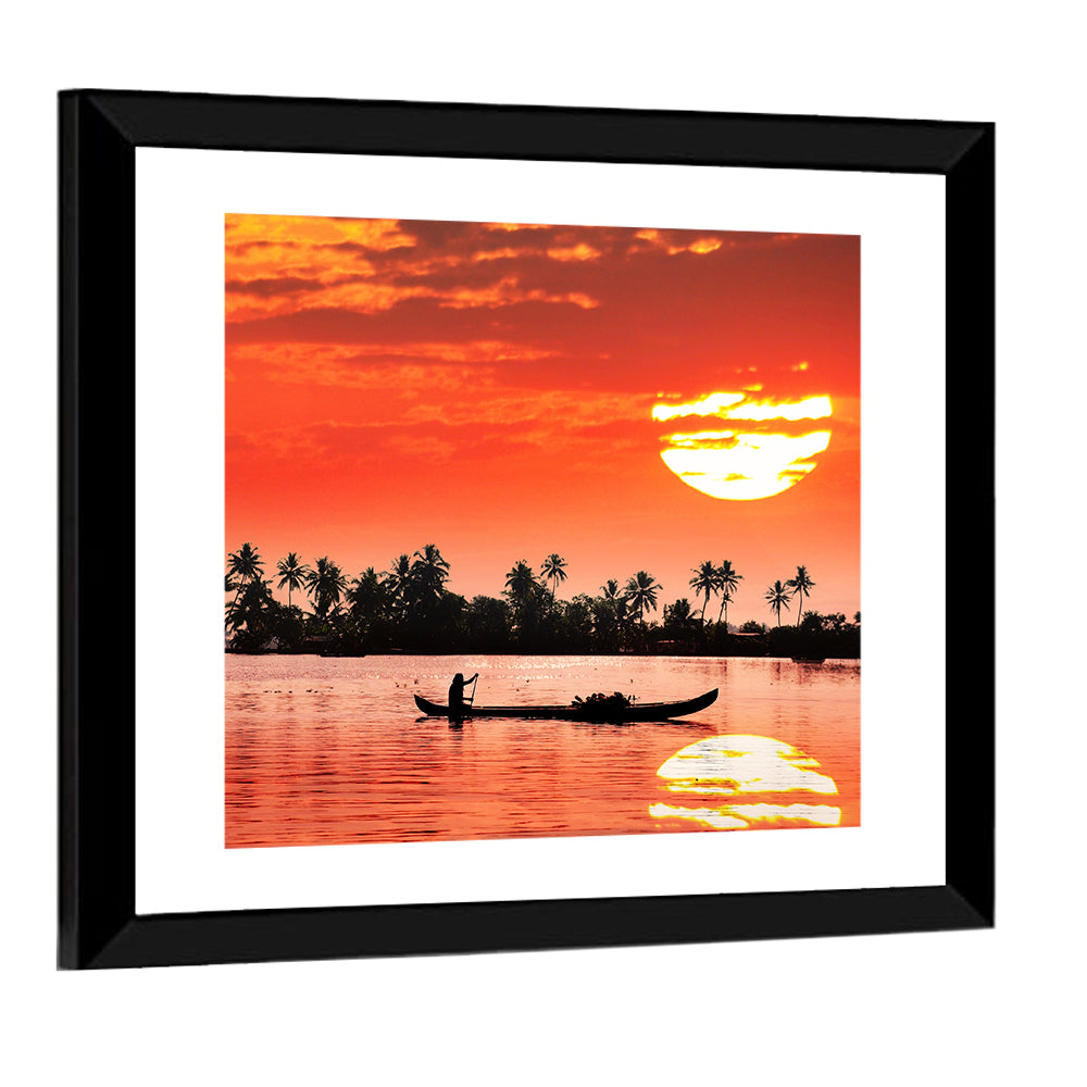 Silhouette Of Boat & Fisherman Wall Art