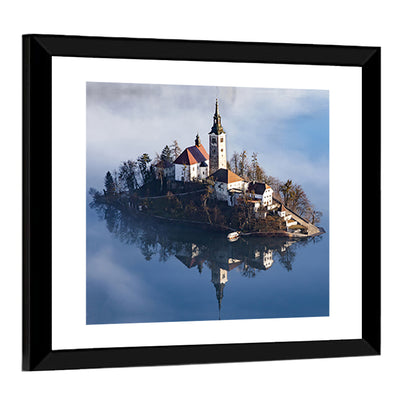 Lake Bled In Early Morning With Fog Wall Art