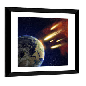 Earth & Flying Asteroids In Space Wall Art