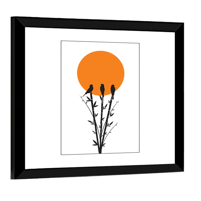 Bamboo and Birds Silhouette Wall Art as a framed print