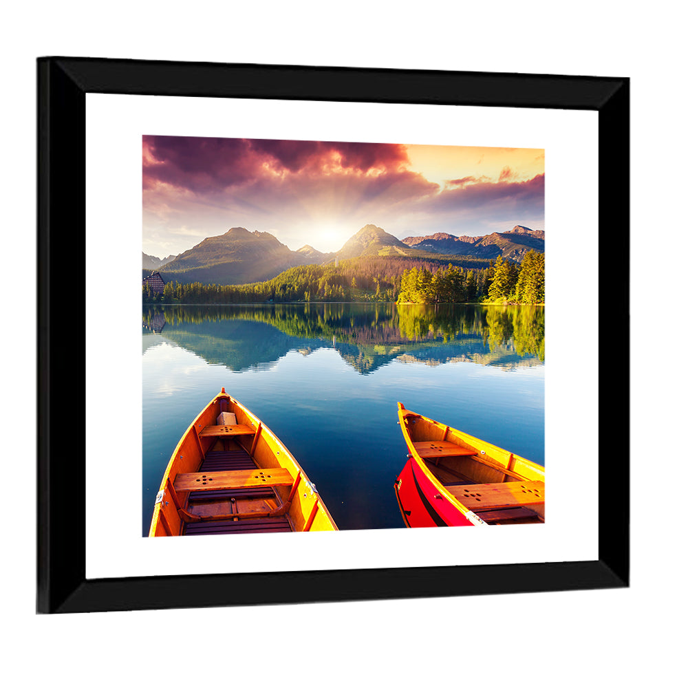 Three Boats on Slovak Mountain Lake Wall Art