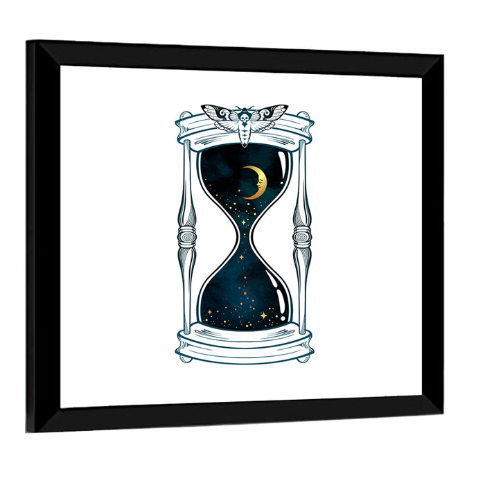 Hand Drawn Hourglass with Moth Wall Art as a framed print
