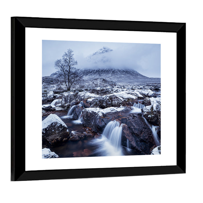 Buachaille Etive Mor Winter Mountain Wall Art as a framed print
