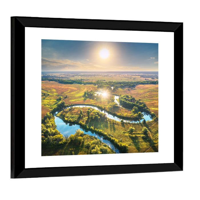 Meandering River at Summer Sunrise Wall Art as a framed print