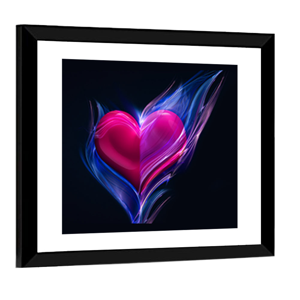 Burning Pink Heart In Blue Fire Wall Art