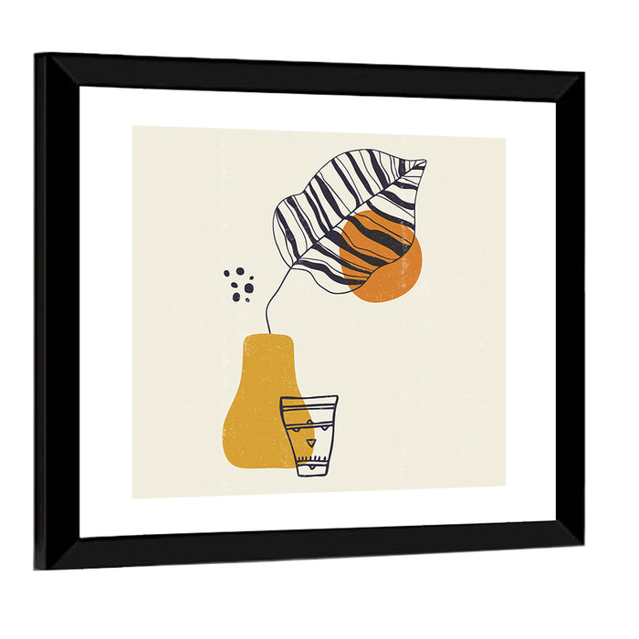 Striped Leaf Minimalist Botanical Wall Art as a framed print