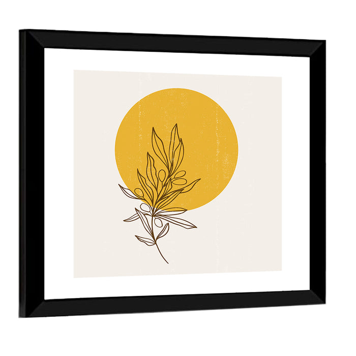 Olive Branch Sun Line Wall Art as a framed print