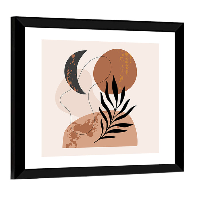Crescent Moon Botanical Minimalist Wall Art as a framed print