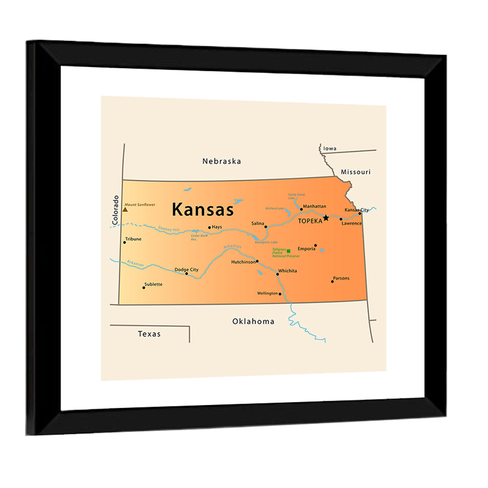 Kansas State Map Wall Art