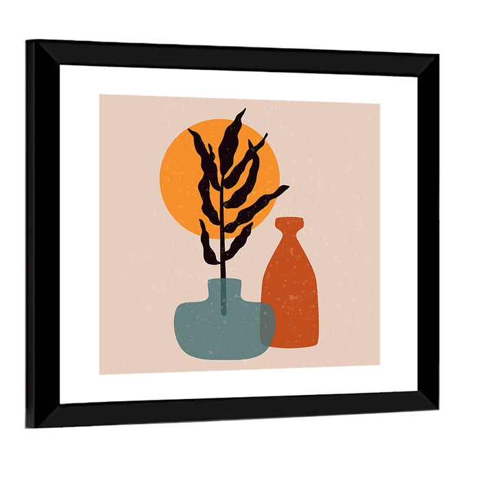 Terracotta Sun Floral Vase Wall Art as a framed print