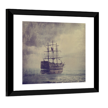 Old Pirate Ship In The Sea Wall Art