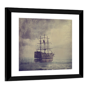 Old Pirate Ship In The Sea Wall Art