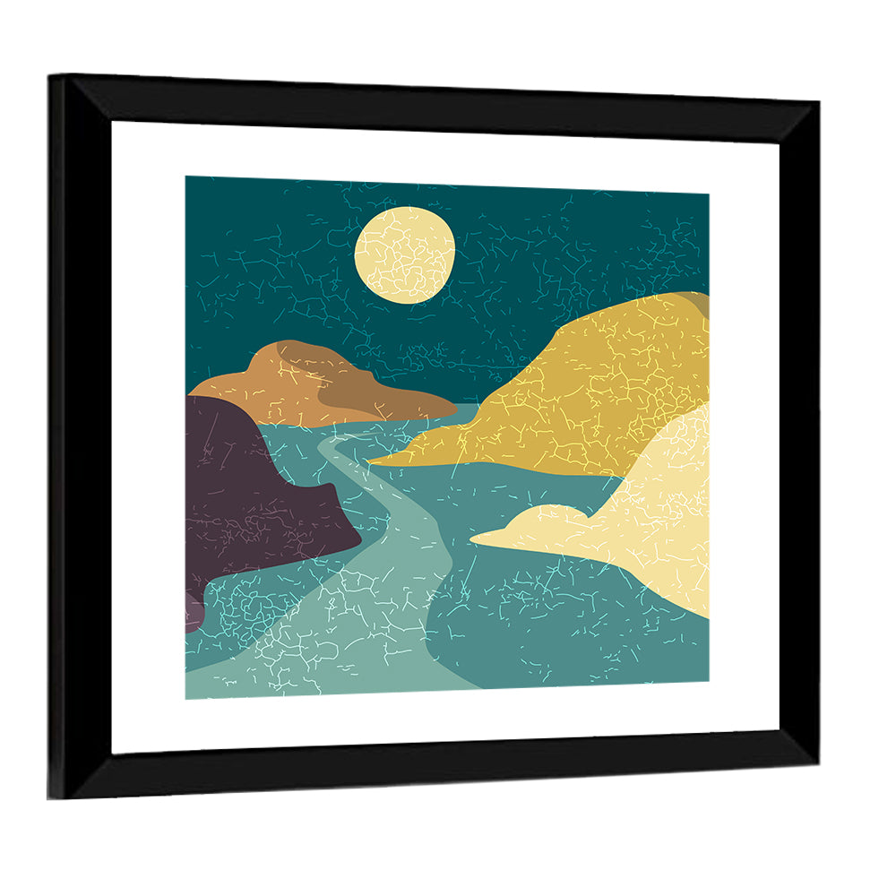 Moonlit Minimalist Mountain Wall Art