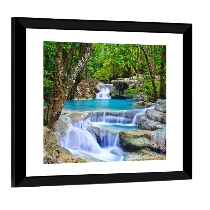 Erawan Waterfall Turquoise Pools Wall Art as a framed print