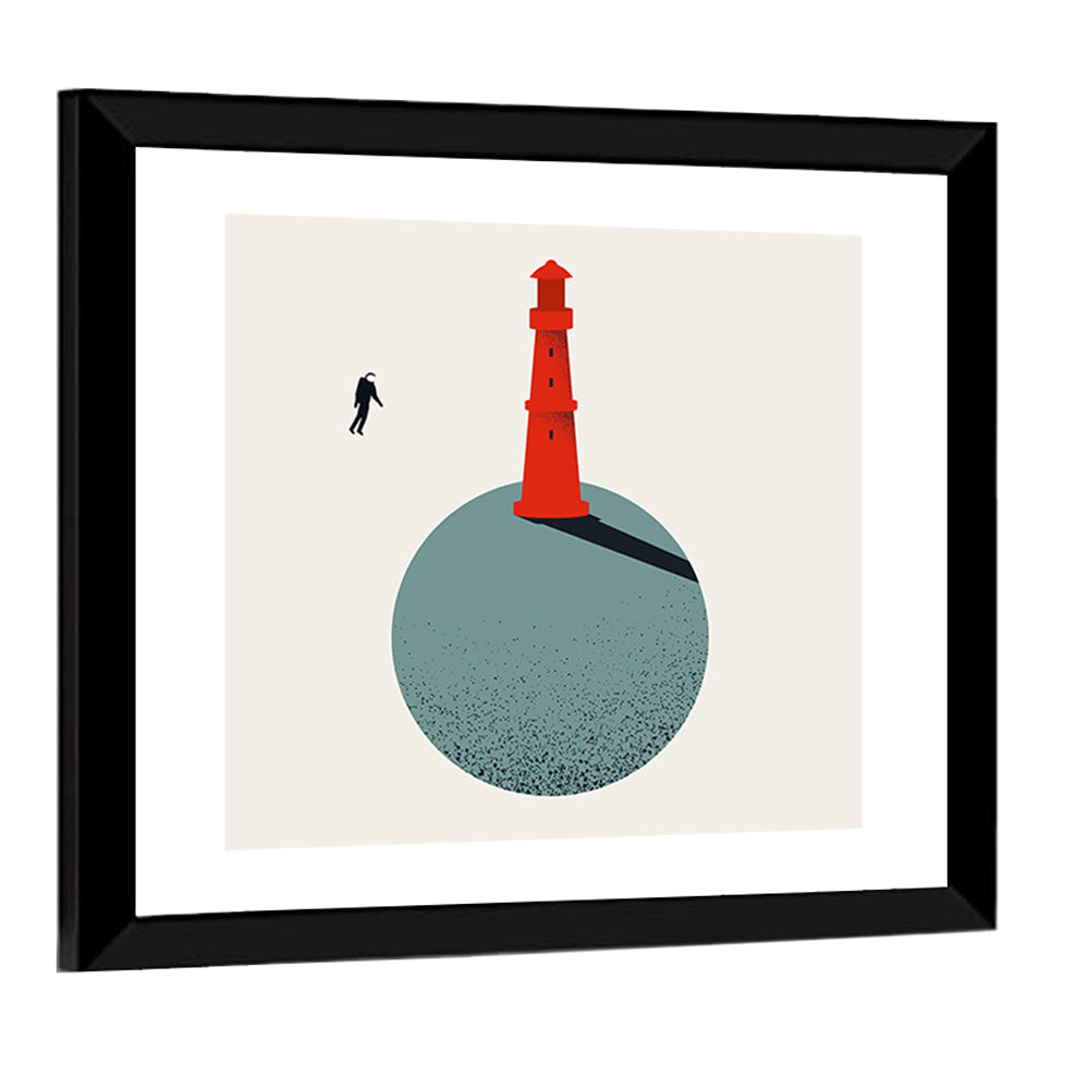 Red Lighthouse on Planet Wall Art