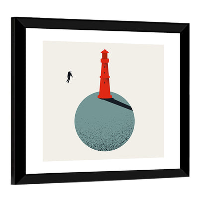 Red Lighthouse on Planet Wall Art