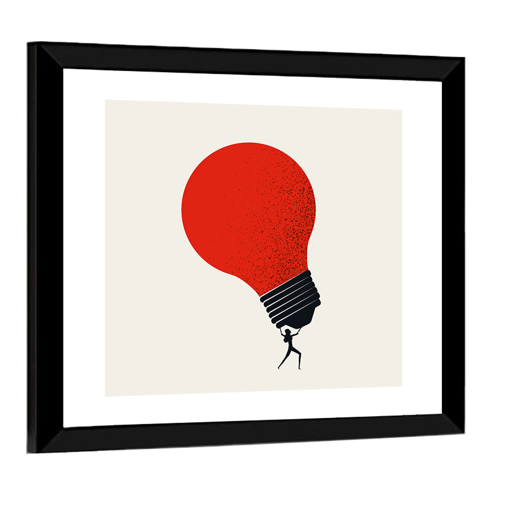Person Holding Red Lightbulb Wall Art