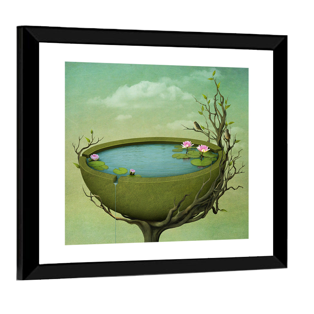Surreal Tree Basin with Water Lilies Wall Art