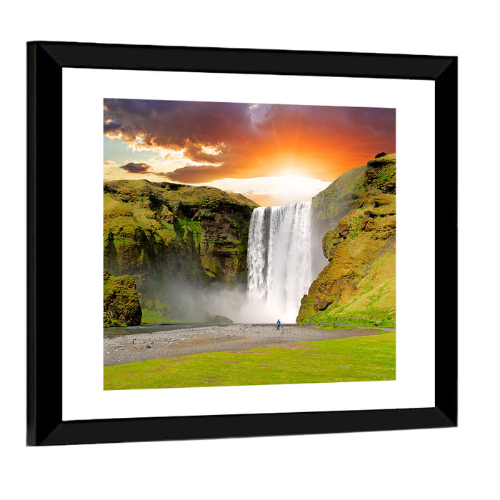 Skógafoss at Sunset, Iceland Wall Art as a framed print
